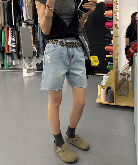 fringe hem denim shorts / 2color　hm2186