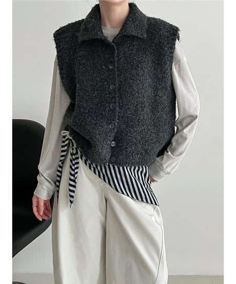 textured knit vest / 4color　hm2675