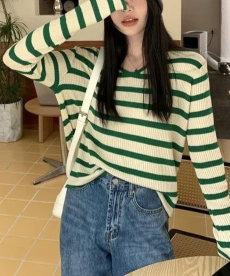 border knit top / 3color　hm2518