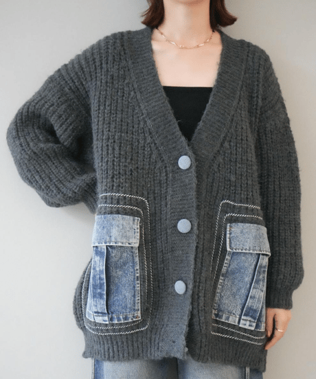 denim × knit cardigan　hm2752