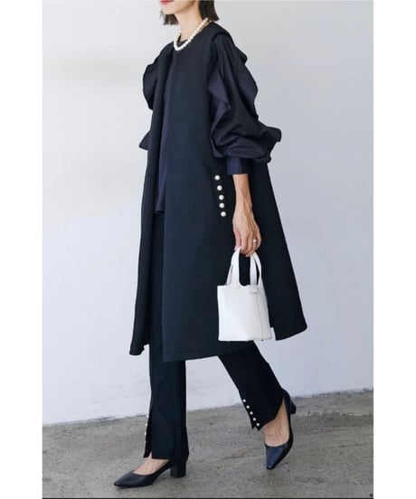 pearl pocket long gilet / 2color　hm2598