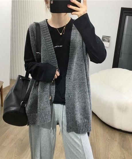 oversized knit vest / 4color　hm2618