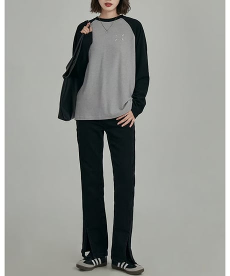 front slit denim flare pants　hm2035