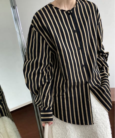 no-collar striped shirt / 2color　hm1678