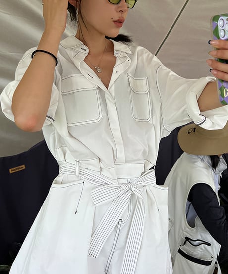 stitched shirt jumpsuit　hm1362