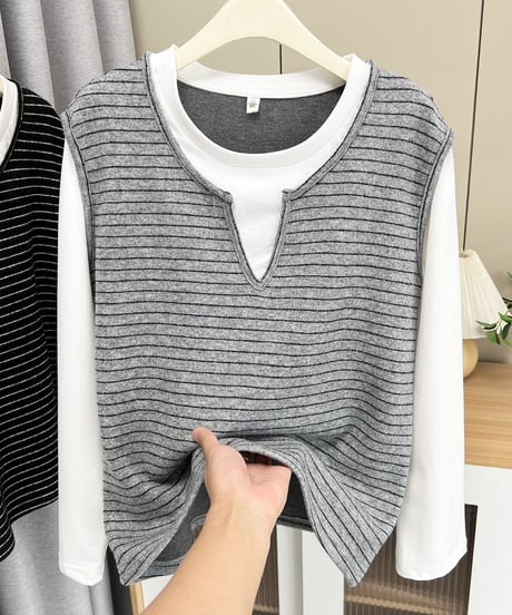 layered stripe top / 2color　hm2610