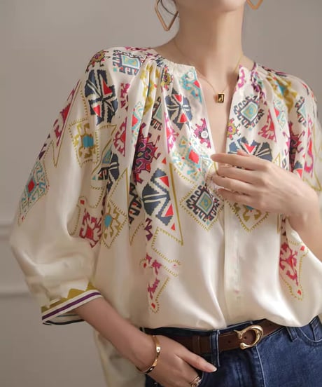 shirring ethnic blouse　hm1961