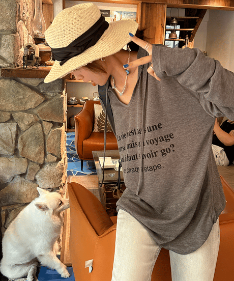 letter print hooded top / 2color　hm1446