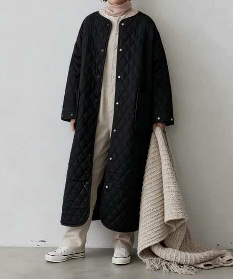 collarless quilted coat　hm2686