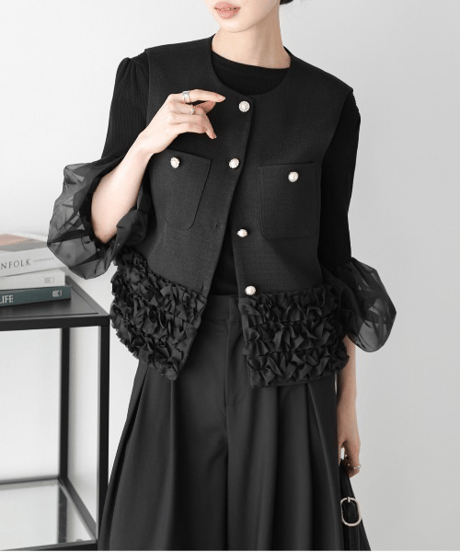 ruffle hem tweed vest / 3color　hm2836
