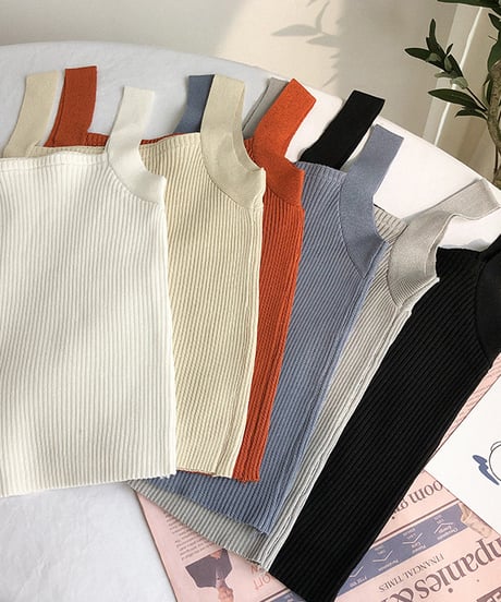 square neck lib knit tank top /5color　hm1513