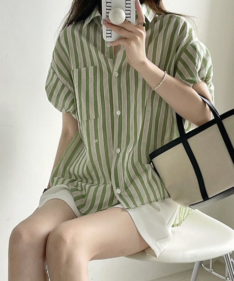 feminine stripe blouse / 2color　hm1478