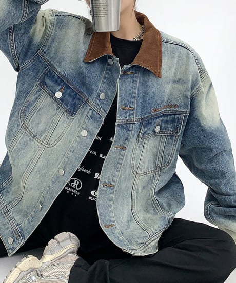 denim embroidered jacket　hm1947