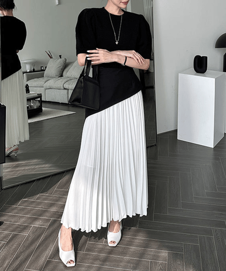 asymmetric pleated skirt / 2color　hm2834