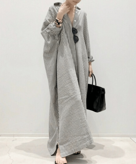 《即納》striped shirt dress / 6color　hm2538