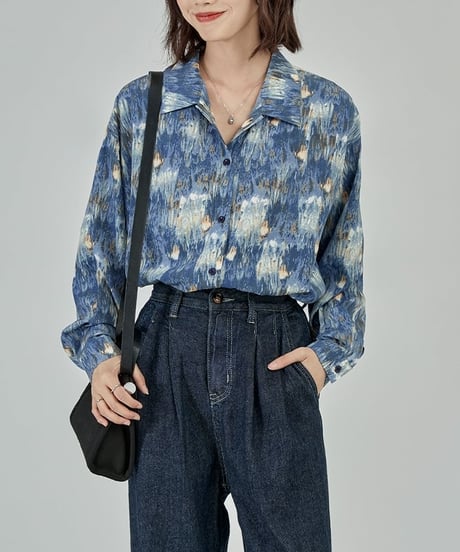 nuance pattern blue shirt　hm2033