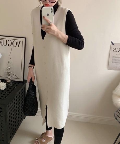 buttons vest dress / 4color　hm1846