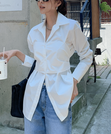 waist back ribbon blouse　hm2853