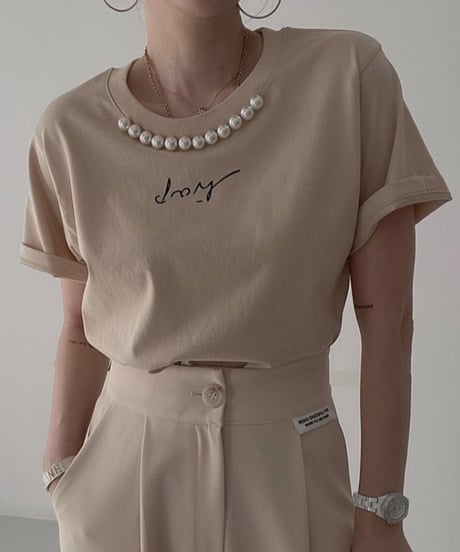 pearl neck logo t-shirt / 3color　hm1405