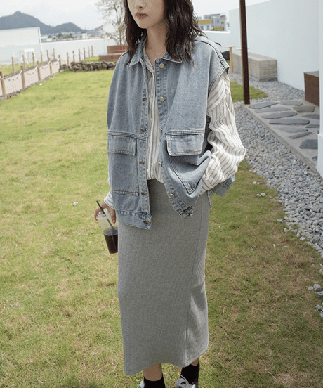 relaxed denim vest / 2color　hm2633