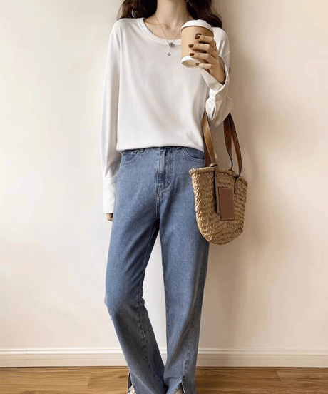 button sleeve slim fit top / 2color　hm1655