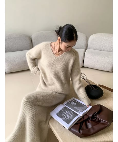 shaggy knit top & skirt set-up 　hm1870
