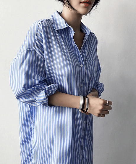 striped long shirt dress / 2color　hm2830