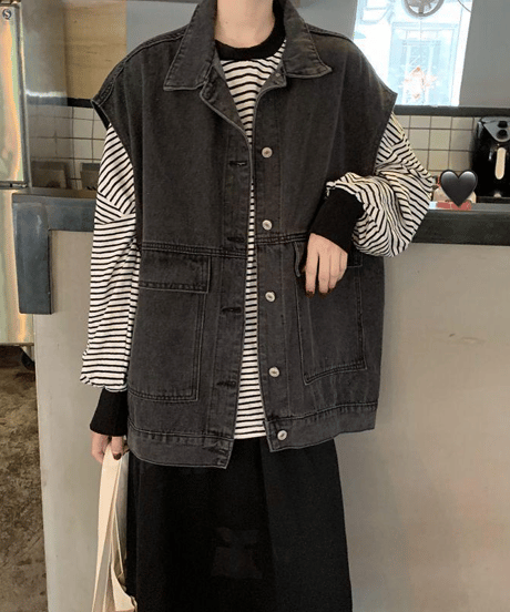relaxed denim vest / 2color　hm2633