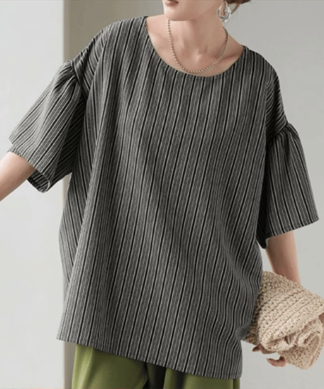 striped sleeve top / 2color　hm2949