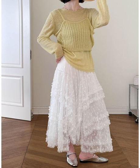 sheer tiered skirt / 2color　hm2272