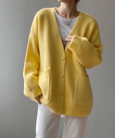 fluffy v-neck cardigan / 4color　hm2670