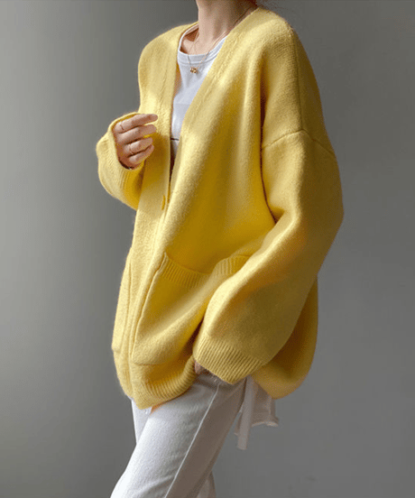 fluffy v-neck cardigan / 4color　hm2670