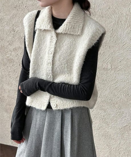 textured knit vest / 4color　hm2675