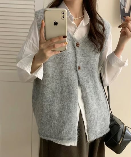 fluffy crewneck vest / 4color　hm2679