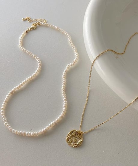 pearl & coin mix necklace　hm1569