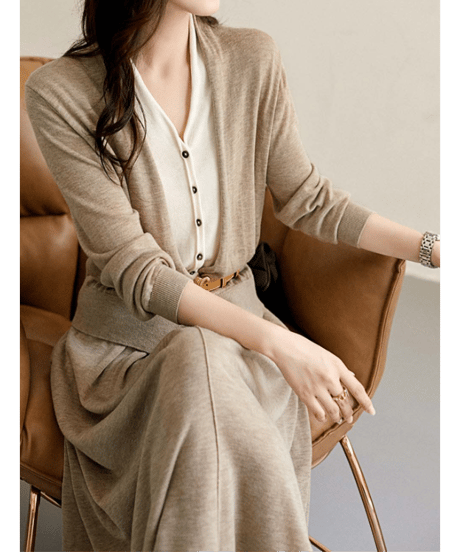 《即納》layered knit cardigan / 4color　hm2722