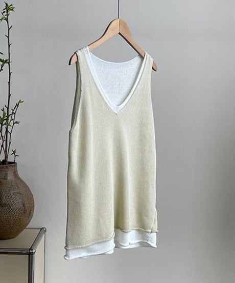 layered v-neck tank / 7color　hm2257