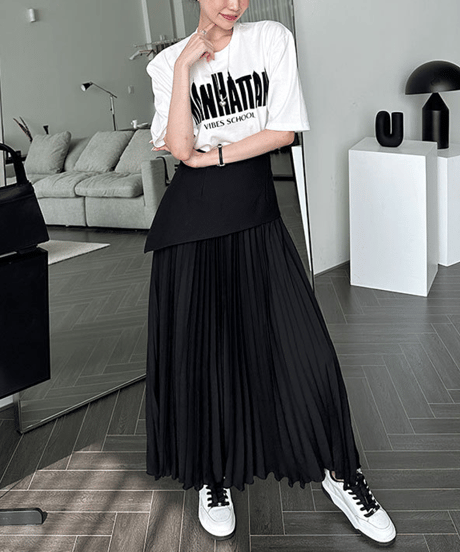 asymmetric pleated skirt / 2color　hm2834