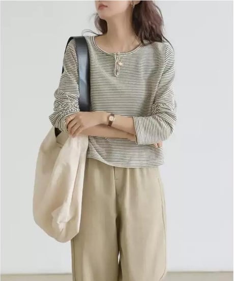henley neck border top　hm1739