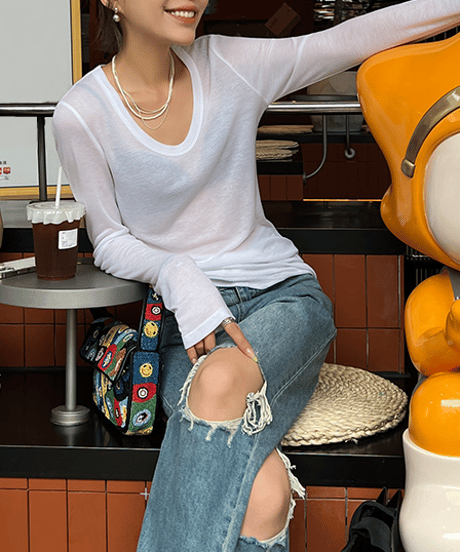 u-neck sheer top / 2color　hm1391