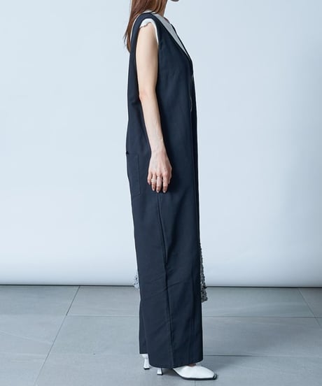deep v-neck salopette / 3color　hm2596