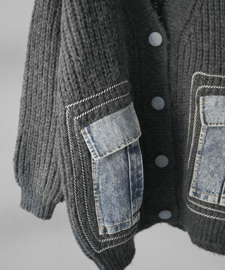 denim × knit cardigan　hm2752