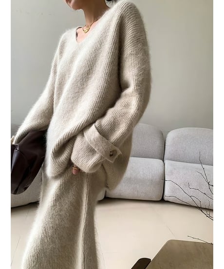 shaggy knit top & skirt set-up 　hm1870