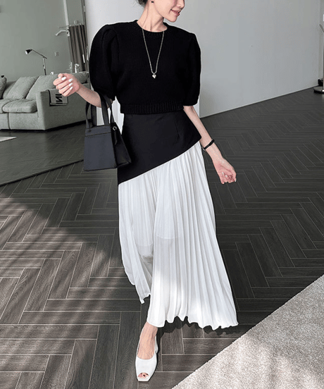 asymmetric pleated skirt / 2color　hm2834