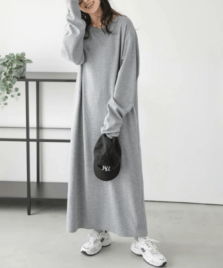 relaxed Waffle dress  / 4color　hm2626