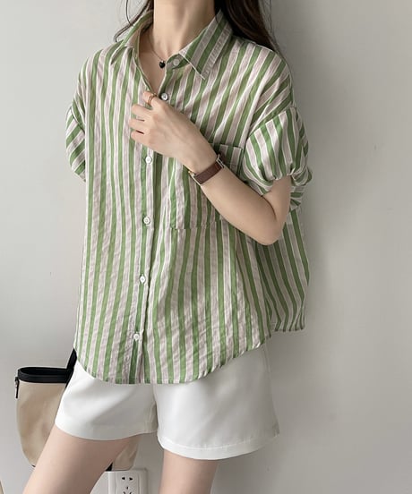 feminine stripe blouse / 2color　hm1478