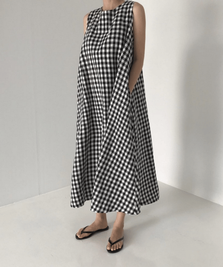 gingham flare dress　hm2909
