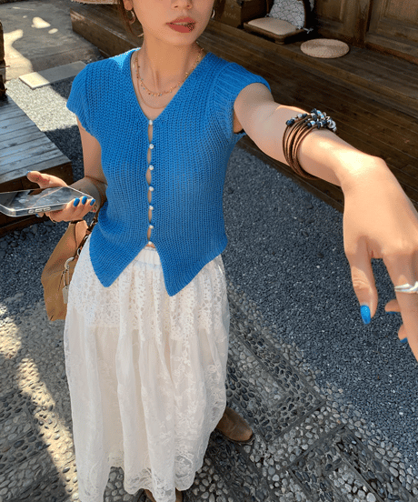 pearl button summer knit / 2color　hm1503