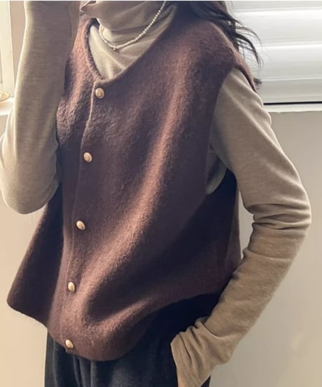 gold button knit vest / 6color　hm1835