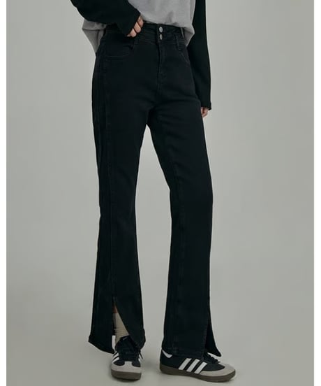 front slit denim flare pants　hm2035